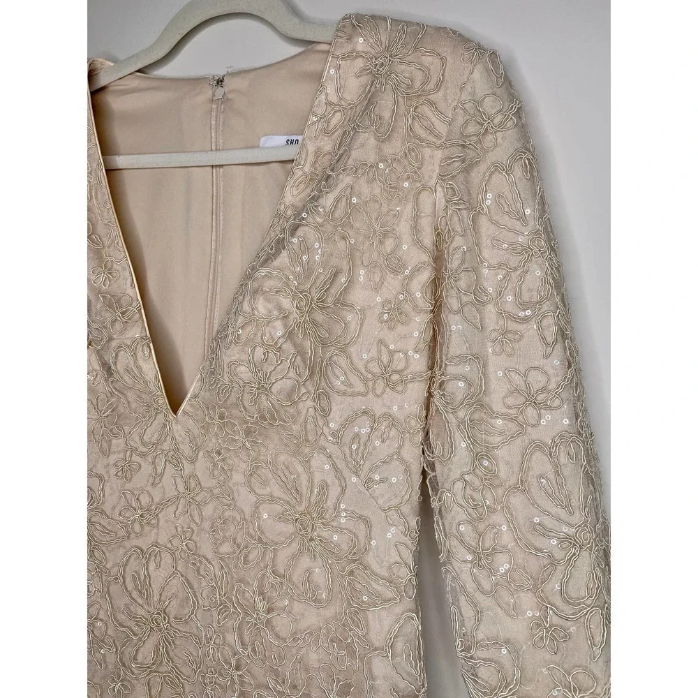 NWT TADASHI SHOJI Plunge Neck Long Sleeve Jacquard Floral Sequin Minidress 6 - Picture 8 of 16